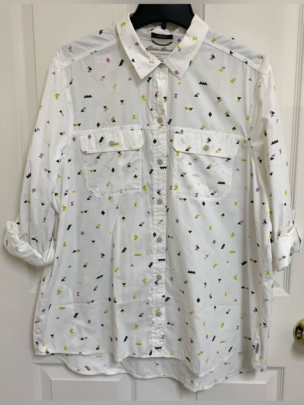 NWT Eddie Bauer Shirt Women's XL White Travex Roll Tab Vented Pockets Outdoor